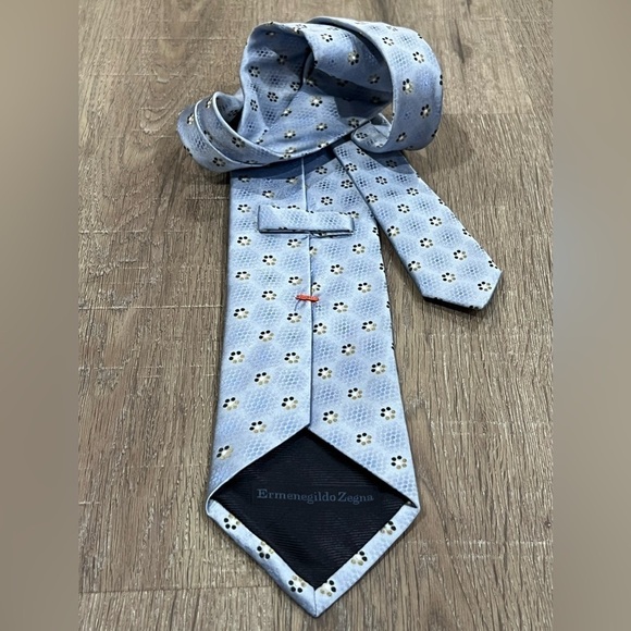 Ermenegildo Zegna Tie Pastel Blue Geometric Sunburst 1000% Silk Made in Italy - Picture 8 of 11